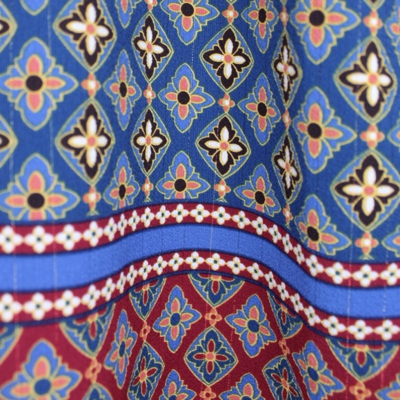 Vintage 70s Retro Print Collar and Button Loose fitting Top Medium Large Ruby - Picture 7 of 9